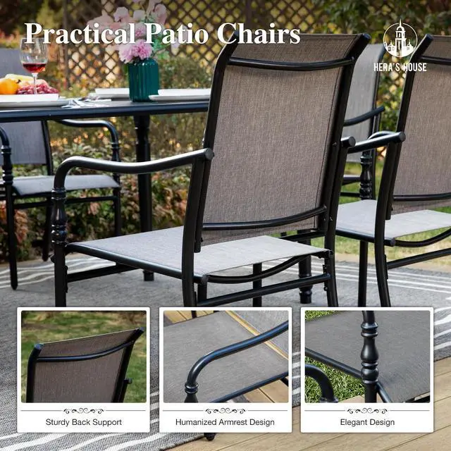 Alt view image 6 of 7 - HERA'S HOUSE Patio Table and Chairs Set 5 Pieces, Outdoor Dining Sets for 4, 1 x 42 Round Metal Table, 4 x Patio Dining Chairs for Backyard Garden Deck Lawn, Grey