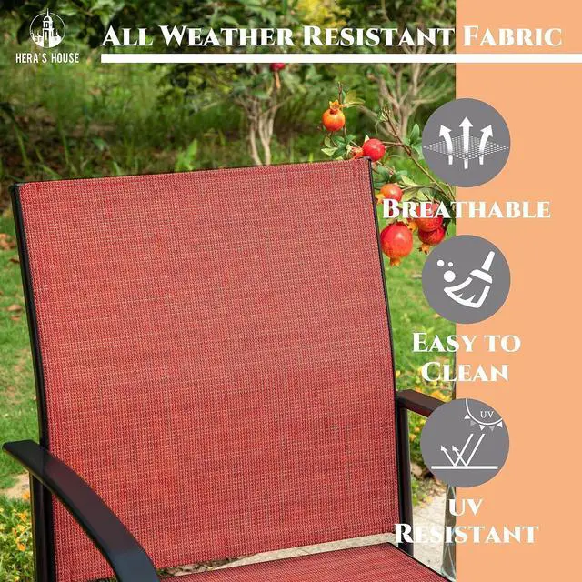 Alt view image 5 of 7 - HERA'S HOUSE 7pc Patio Dining Set for 6, Textilene Chairs, Red | 64" rectangular metal table with umbrella hole. Waterproof, rust-resistant, all-weather for outdoor backyard, porch