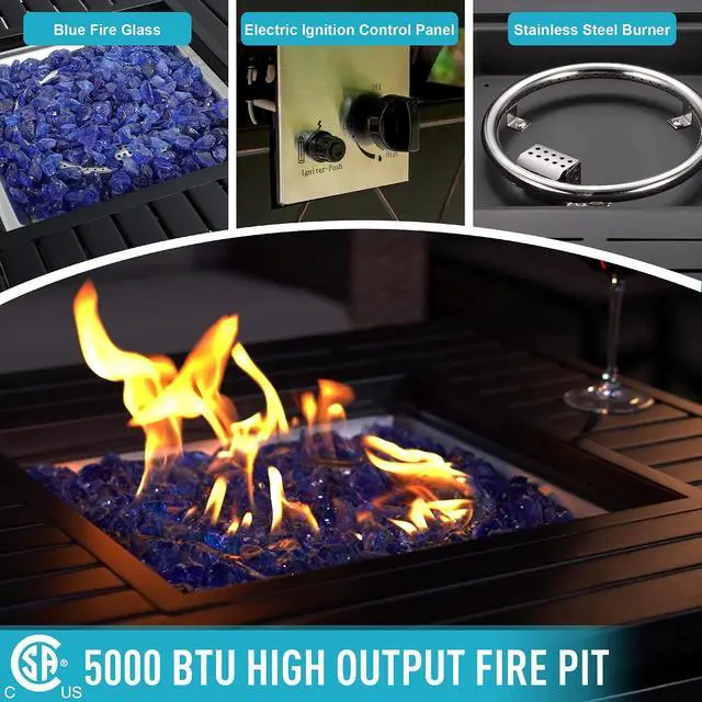 Alt view image 3 of 7 - HERA'S HOUSE 5 Pieces Patio Fire Table Set, 4 Rattan Patio Chairs with 25" Propane Fire Pit, Outdoor Furniture Conversation Set for Garden, Backyard