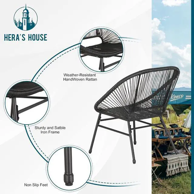 Alt view image 5 of 7 - HERA'S HOUSE 5 Pieces Patio Fire Table Set, 4 Rattan Patio Chairs with 25" Propane Fire Pit, Outdoor Furniture Conversation Set for Garden, Backyard