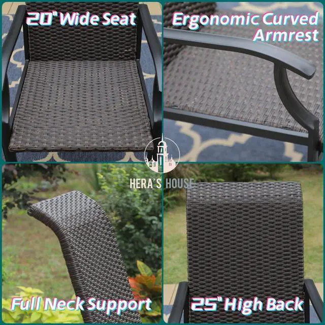 Alt view image 3 of 7 - HERA'S HOUSE 7 Pieces Patio Dining Set, Outdoor Dining Set for 6, 6 x Rattan High Back Dining Chairs, 1 x Rectangular Large Surface Dining Table, for Lawn Garden Backyard Deck