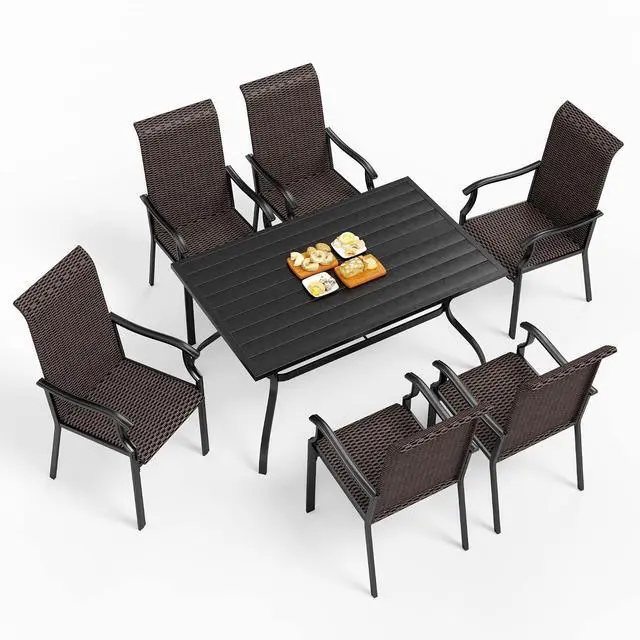 Main image of HERA'S HOUSE 7 Pieces Patio Dining Set, Outdoor Dining Set for 6, 6 x Rattan High Back Dining Chairs, 1 x Rectangular Large Surface Dining Table, for Lawn Garden Backyard Deck