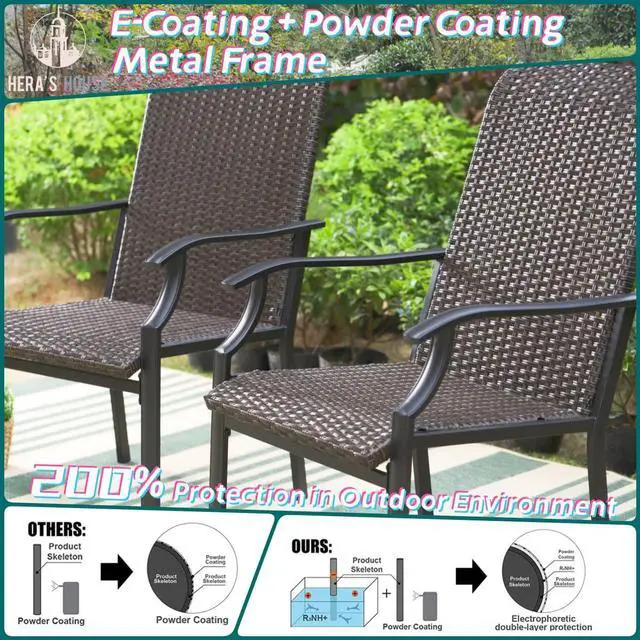 Alt view image 6 of 7 - HERA'S HOUSE 7 Pieces Patio Dining Set, Outdoor Dining Set for 6, 6 x Rattan High Back Dining Chairs, 1 x Rectangular Large Surface Dining Table, for Lawn Garden Backyard Deck
