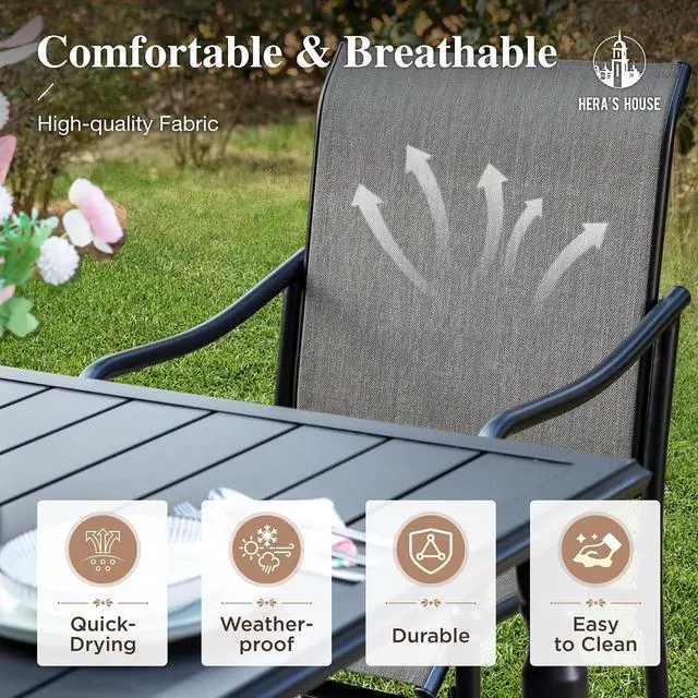 Alt view image 2 of 7 - HERA'S HOUSE Patio Table and Chairs Set 5 Pieces, Outdoor Dining Sets for 4, 1 x 42 Round Metal Table, 4 x Patio Dining Chairs for Backyard Garden Deck Lawn, Grey
