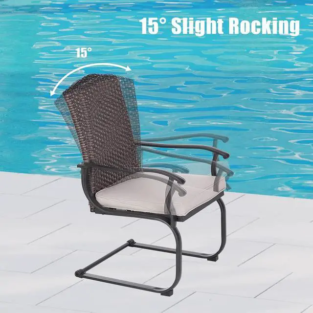 Alt view image 3 of 7 - HERA'S HOUSE Outdoor Dining Table Set, 67" Rectangular Patio Table, 6 High Back C-Spring Wicker Chairs with Removable Cushion, for Patio, Deck, Yard, Porch