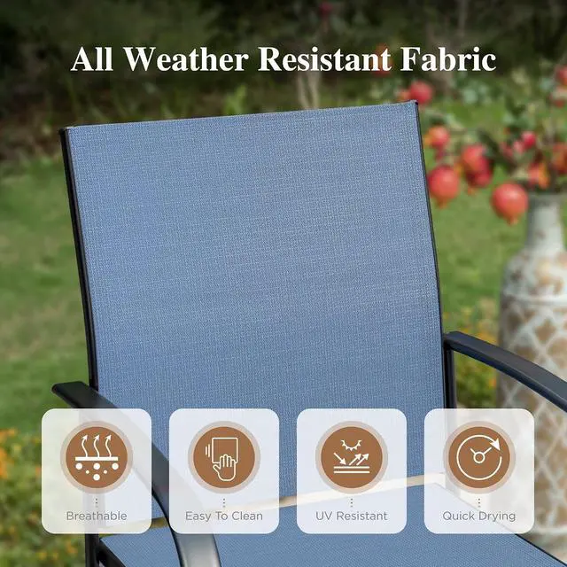 Alt view image 2 of 7 - HERA'S HOUSE 7pc Patio Dining Set for 6, Textilene Chairs, Blue | 64" rectangular metal table with umbrella hole. Waterproof, rust-resistant, all-weather for outdoor backyard, porch