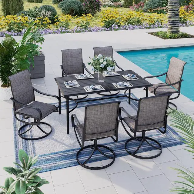Main image of HERA'S HOUSE 7 Pieces Patio Dining Set, Outdoor Table Chairs Set for 6, 6 x Textilene Padded Swivel Chair, 1 x 67 Modern Metal Dining Table for Patio, Lawn, Garden, Porch