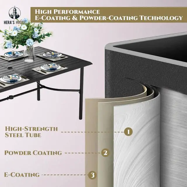 Alt view image 7 of 7 - HERA'S HOUSE 7 Pieces Patio Dining Set, Outdoor Table Chairs Set for 6, 6 x Textilene Padded Swivel Chair, 1 x 67 Modern Metal Dining Table for Patio, Lawn, Garden, Porch