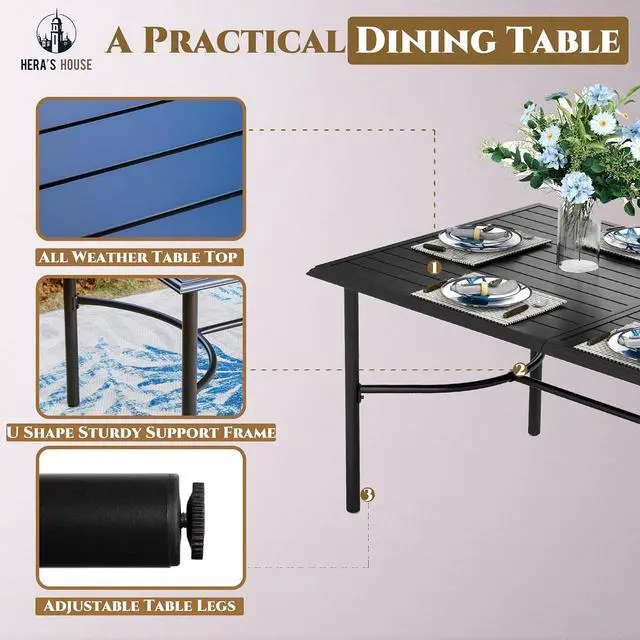 Alt view image 4 of 7 - HERA'S HOUSE 7 Pieces Patio Dining Set, Outdoor Table Chairs Set for 6, 6 x Textilene Padded Swivel Chair, 1 x 67 Modern Metal Dining Table for Patio, Lawn, Garden, Porch
