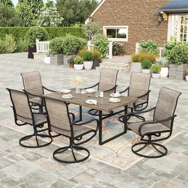 Main image of HERA'S HOUSE 7 Pieces Patio Dining Set, Outdoor Table Chairs Set for 6, 6 x Textilene Padded Swivel Chair, 1 x 64 Modern Metal Dining Table for Patio, Lawn, Garden, Porch