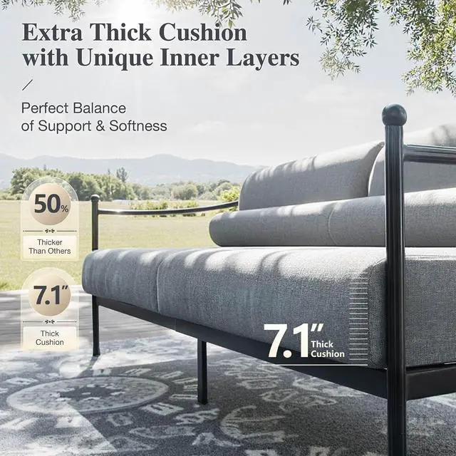 Alt view image 2 of 7 - HERA'S HOUSE Patio Furniture Set, All Weather 5 Pieces Metal Outdoor Conversation Set with Sofa,Chairs and Coffee Table for Lawn, Garden, Backyard, Modern Outdoor Conversation Set for Deck