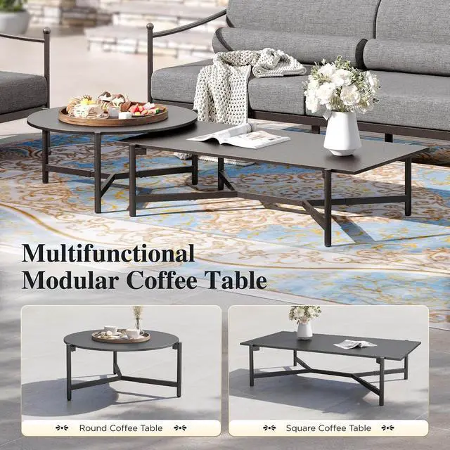 Alt view image 7 of 7 - HERA'S HOUSE Patio Furniture Set, All Weather 5 Pieces Metal Outdoor Conversation Set with Sofa,Chairs and Coffee Table for Lawn, Garden, Backyard, Modern Outdoor Conversation Set for Deck