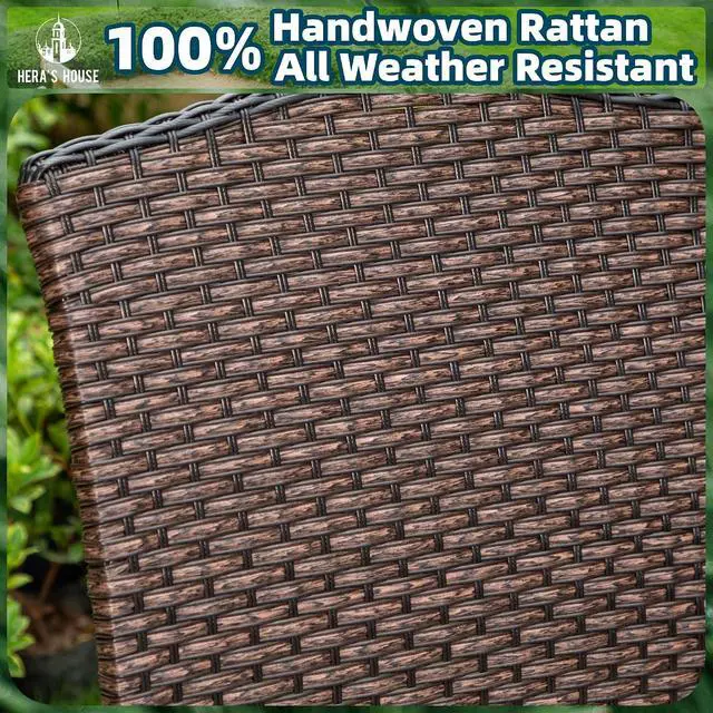 Alt view image 4 of 7 - HERA'S HOUSE 7 Pieces Patio Dining Set, Outdoor Furniture Set for 6, 6 x Rattan C-Spring Dining Chair, 1 x 60 Rectangular Metal Dining Table, All Weather Resistant for Lawn Garden Backyard Deck