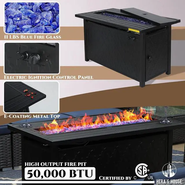 Alt view image 3 of 7 - HERA'S HOUSE 4 Pieces Patio Furniture Set with Fire Pit Table, 2 x Single Chair, 3-Seat Sofa with 45" Fire Pit Table, Outdoor Conversation Set for Garden, Poolside, Backyard