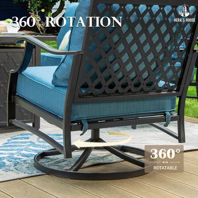 Alt view image 4 of 7 - HERA'S HOUSE 4-Piece Metal Steel Outdoor Conversation Set, Fire Pit Table | 5 Seats, Pacific Blue, Single chairs could support up to 350lbs