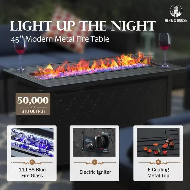 Alt view image 5 of 7 - HERA'S HOUSE 4-Piece Metal Steel Outdoor Conversation Set, Fire Pit Table | 5 Seats, Pacific Blue, Single chairs could support up to 350lbs