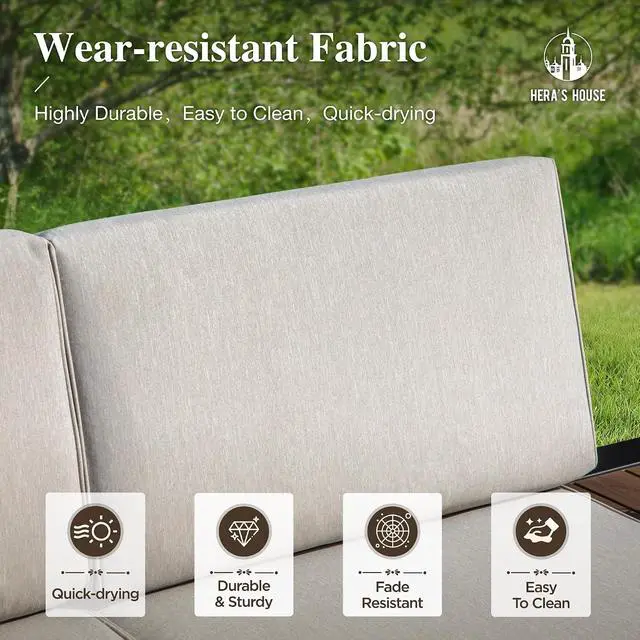 Alt view image 2 of 7 - HERA'S HOUSE 6-Piece Patio Furniture Set, All Weather Outdoor Sectional Sofa with Coffee Table & Side Table, 5.9" Thick Waterproof Cushions, Modular Conversation Set for Garden, Deck, Backyard