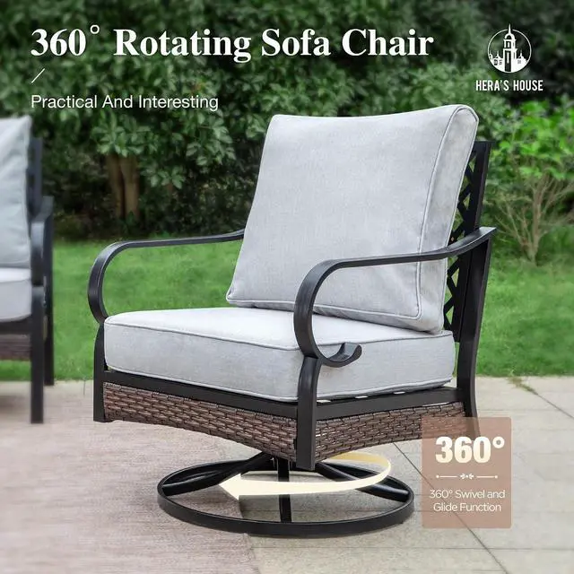 Alt view image 7 of 7 - HERA'S HOUSE 4-Piece Steel Wrought Iron Outdoor Conversation Set, 5 Seats | 56 in Fire Pit Table, Black/Light Gray, Single chairs could support up to 350lbs