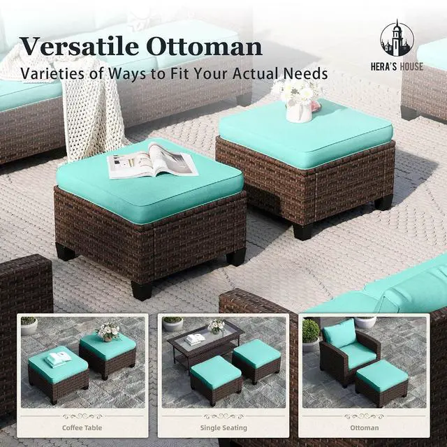 Alt view image 7 of 7 - HERA'S HOUSE Patio Conversation Sets with Swivel Glide Chairs, Outdoor Wicker Furniture Outside Sofa Sets with 4" Thick Cushions for Backyard Deck Porch,Blue