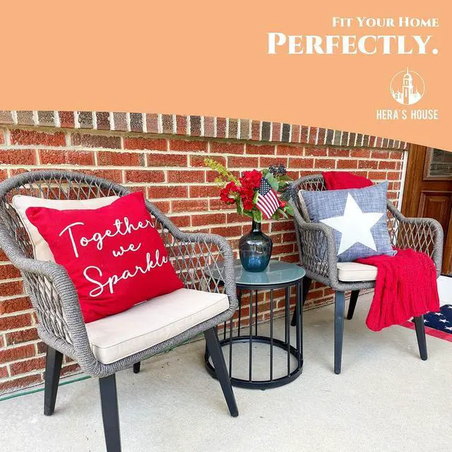 Alt view image 5 of 6 - HERA'S HOUSE 3 Pieces Patio Bistro Set, Outdoor Cushioned Chairs with Tempered Glass Top Coffee Table, Luxury Rattan Conversation Furniture Set for Backyard, Balcony