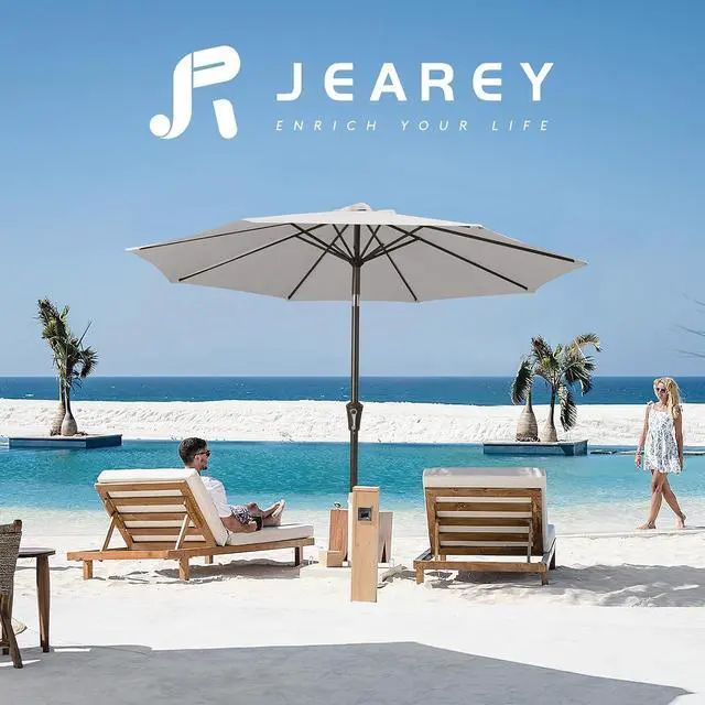 Alt view image 6 of 7 - JEAREY 9FT Outdoor Patio Umbrella, Market Umbrella, Fog Gray | Outdoor Table Umbrellas with 8 Sturdy, Tilt & Crank UV Protection Waterproof for Garden, Deck, Backyard, Pool