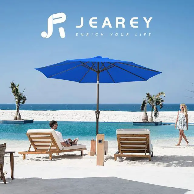 Alt view image 6 of 7 - JEAREY 9FT Outdoor Patio Umbrella, Market Umbrella, Royal Blue | Outdoor Table Umbrellas with 8 Sturdy, Tilt & Crank UV Protection Waterproof for Garden, Deck, Backyard, Pool
