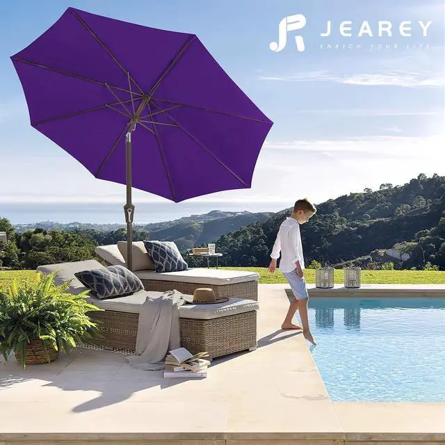 Alt view image 6 of 7 - JEAREY 9FT Outdoor Patio Umbrella, Market Umbrella, Dark Purple | Outdoor Table Umbrellas with 8 Sturdy, Tilt & Crank UV Protection Waterproof for Garden, Deck, Backyard, Pool