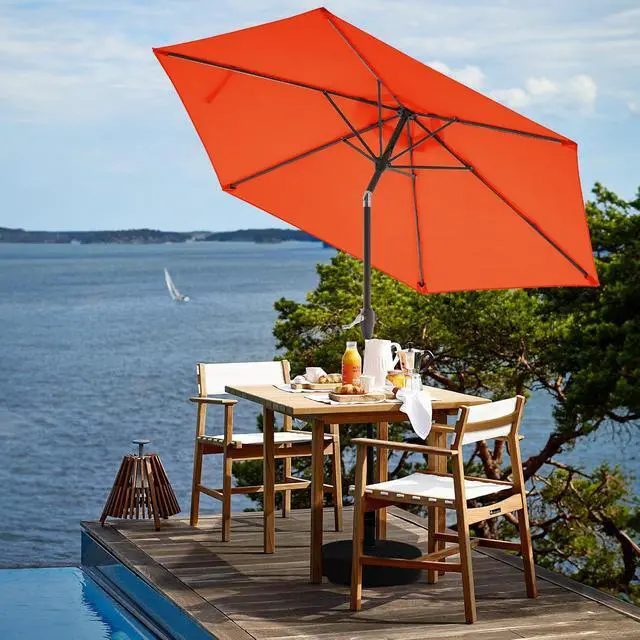 Alt view image 4 of 7 - JEAREY 7.5 ft Patio Umbrella, Market Umbrella 6-Ribs w/Tilt & Crank, Orange | 6 Sturdy Ribs, Tilt & Crank lift, Vented Canopy, Ideal for Garden, Deck, Backyard, Pool & Beach