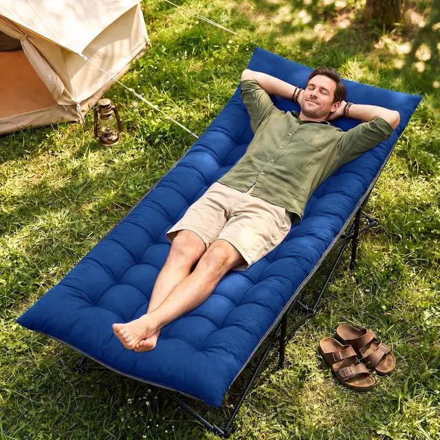 Alt view image 7 of 7 - JEAREY Folding Camping Cot for Adults, 28in Wide with Mattress, Navy | Heavy-duty 1200D Oxford Cot with Removable Mattress and Carry Bag, Portable Design for Camping, Travel, Guests and Hiking