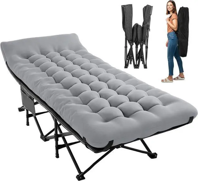 Main image of JEAREY Camping Cot for Adults, 28 in Wide with Mattress, Bright Gray | Heavy-duty 1200D Oxford Cot with Removable Mattress and Carry Bag, Portable Design for Camping, Travel, Guests and Hiking