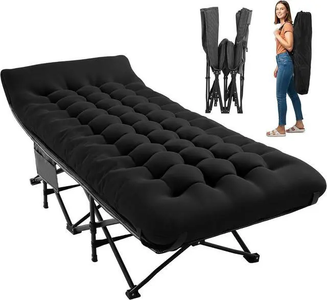 Main image of JEAREY Folding Camping Cot for Adults, 28in Wide with Mattress, Black | Heavy-duty 1200D Oxford Cot with Removable Mattress and Carry Bag, Portable Design for Camping, Travel, Guests and Hiking