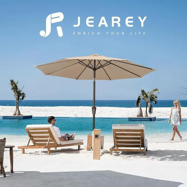 Alt view image 6 of 7 - JEAREY 10 ft Outdoor Patio Umbrella w/Tilt and Crank, Beige | 8 Sturdy Ribs Market Umbrella UV Protection Waterproof Provides Comfortable Shade for Garden, Deck, Backyard, Pool