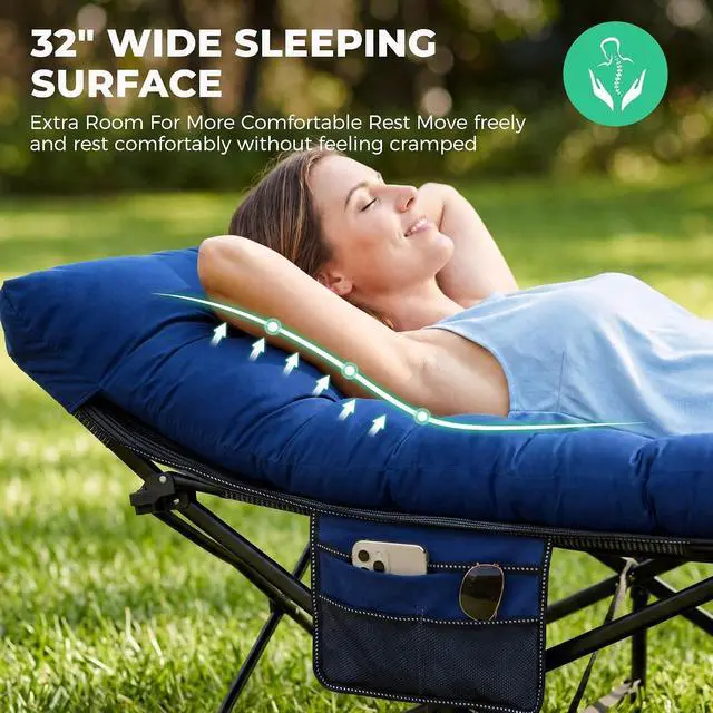 Alt view image 3 of 7 - JEAREY Folding Camping Cot for Adults, 32in Wide with Mattress, Navy | Heavy-duty 1200D Oxford Cot with Removable Mattress and Carry Bag, Portable Design for Camping, Travel, Guests and Hiking