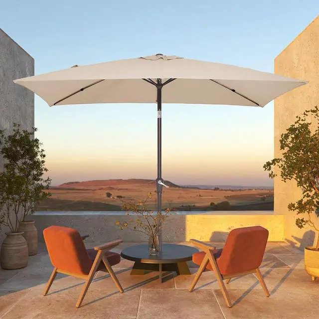 Alt view image 2 of 7 - JEAREY 6.5x10 ft Rectangular Patio Umbrellas Rectangle Outdoor Umbrella with Push Button Tilt and Crank, Market Table Umbrella 6 Sturdy Ribs UV Protection for Poolside Garden Backyard Deck, Beige