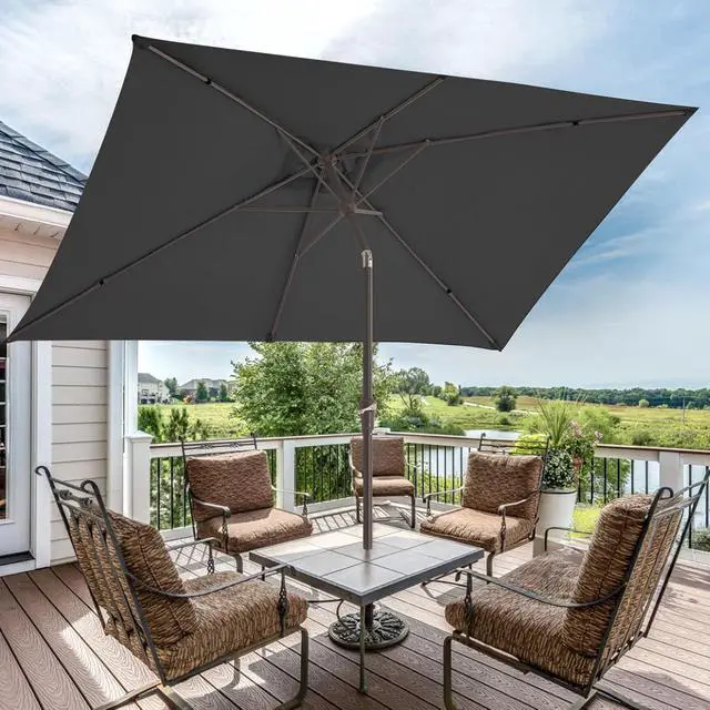 Alt view image 6 of 7 - JEAREY 6.5x10 ft Rectangular Patio Umbrellas Rectangle Outdoor Umbrella with Push Button Tilt and Crank, Market Table Umbrella 6 Sturdy Ribs UV Protection for Poolside Garden Backyard Deck, Gray