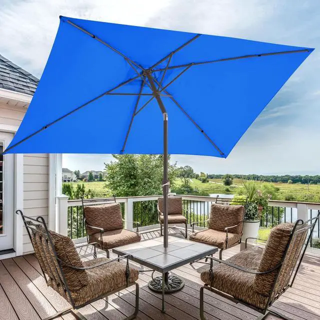 Alt view image 6 of 7 - JEAREY 6.5x10 ft Rectangular Patio Umbrellas Rectangle Outdoor Umbrella with Push Button Tilt and Crank, Market Table Umbrella 6 Sturdy Ribs UV Protection for Poolside Garden Backyard Deck, Royal Blue