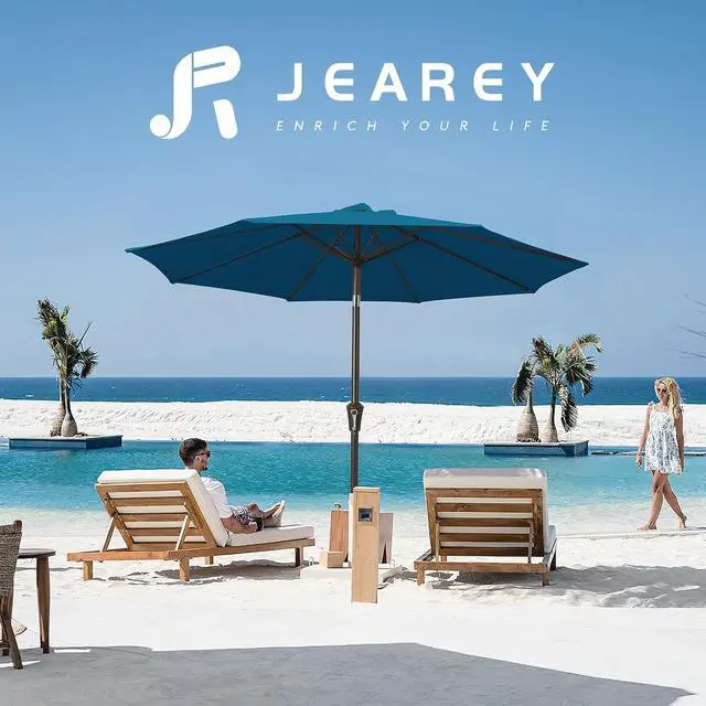 Alt view image 6 of 7 - JEAREY 10 ft Outdoor Patio Umbrella w/Tilt and Crank, Lake Blue | 8 Sturdy Ribs Market Umbrella UV Protection Waterproof Provides Comfortable Shade for Garden, Deck, Backyard, Pool