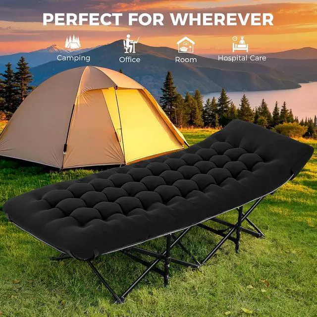 Alt view image 5 of 7 - JEAREY 2-Piece Camping Cot for Sleeping 28" Extra Wide, Heavy-Duty 1200D Oxford Foliding Cots for Adults Portable with Mattress, Carry Bag for Guest, Travel, Hiking, Black