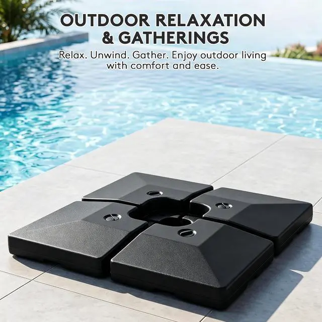 Alt view image 2 of 7 - JEAREY 317lb 4-Piece Umbrella Base Stand Water or Sand Filled | Four 20 x 20 Inch Interlocking Weight Plates with Galvanized Steel U-Hooks for Compatible Cross Bases