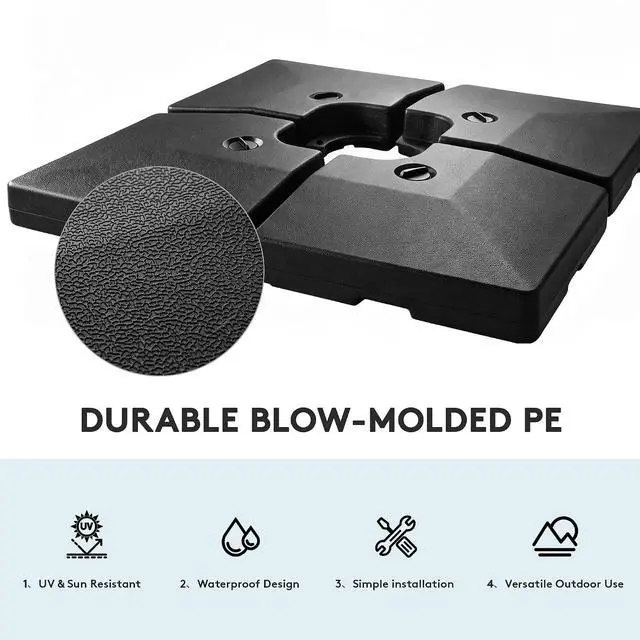 Alt view image 6 of 7 - JEAREY 317lb 4-Piece Umbrella Base Stand Water or Sand Filled | Four 20 x 20 Inch Interlocking Weight Plates with Galvanized Steel U-Hooks for Compatible Cross Bases