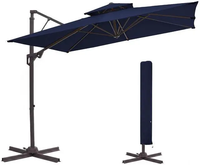 Main image of JEAREY 10 FT Cantilever Patio Umbrella, Outdoor Offset Umbrella | Large Square Outdoor Offset Umbrella with Double Top Vent and 360-degree Rotation for Garden, Deck, Pool, Patio, Navy