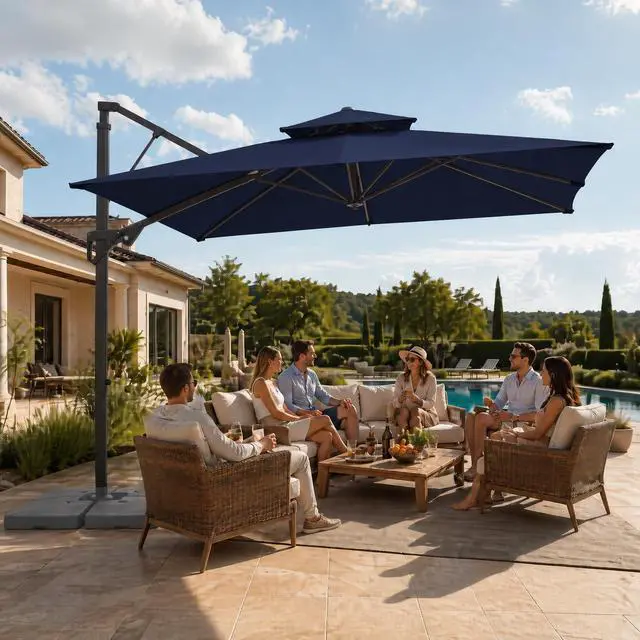 Alt view image 7 of 7 - JEAREY 10 FT Cantilever Patio Umbrella, Outdoor Offset Umbrella | Large Square Outdoor Offset Umbrella with Double Top Vent and 360-degree Rotation for Garden, Deck, Pool, Patio, Navy