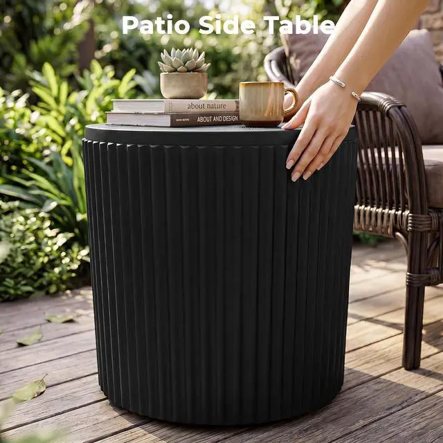 Alt view image 7 of 7 - JEAREY Outdoor Side Table, Umbrella Base, Ice Bucket, Storage Box, Black | Patio Table with Umbrella Hole, Fits 1.3"-1.9" Pole, Easy Assembly