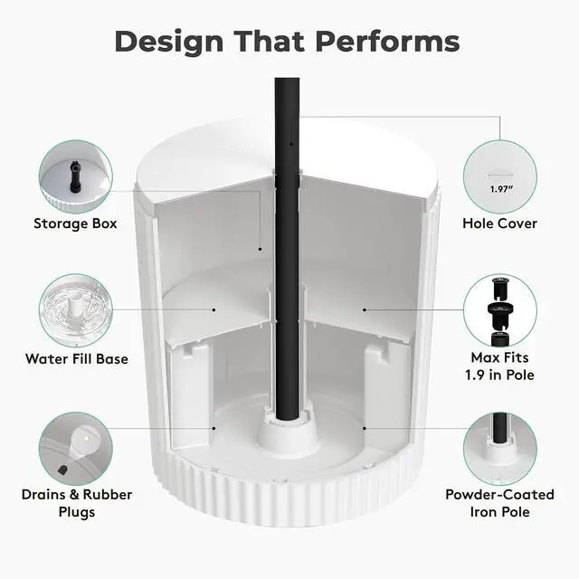 Alt view image 5 of 7 - JEAREY Outdoor Side Table Set of 2, Umbrella Base, Ice Bucket, White | Patio Table with Umbrella Hole, Fits 1.3"-1.9" Pole, Easy Assembly