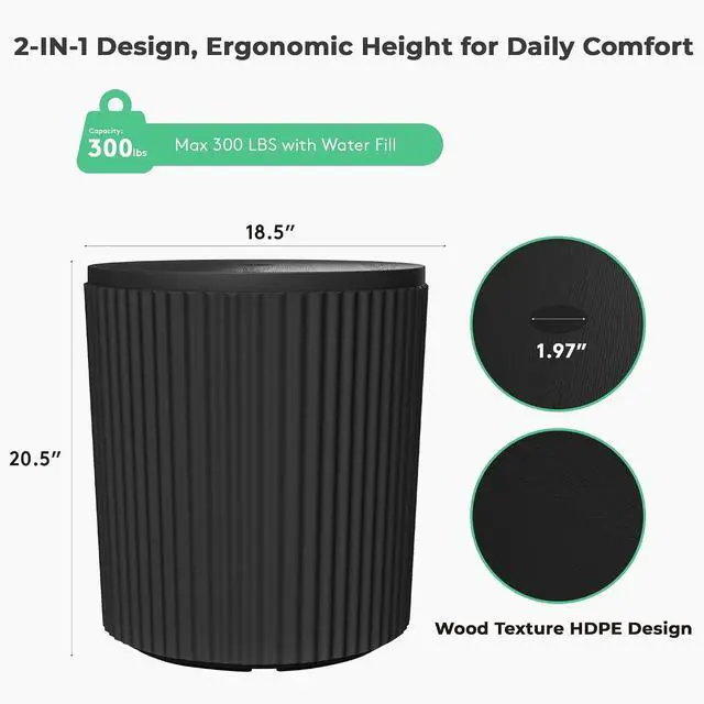 Alt view image 3 of 7 - JEAREY Outdoor Side Table, Umbrella Base, Ice Bucket, Storage Box, Black | Patio Table with Umbrella Hole, Fits 1.3"-1.9" Pole, Easy Assembly