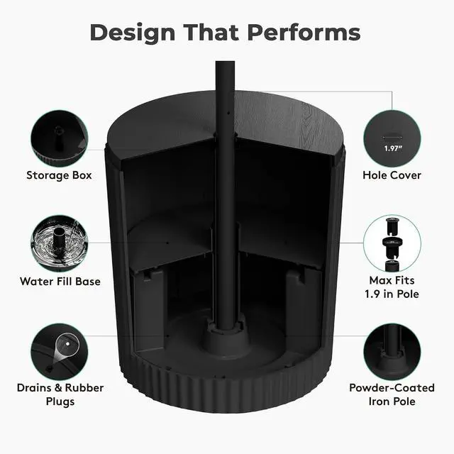Alt view image 4 of 7 - JEAREY Outdoor Side Table, Umbrella Base, Ice Bucket, Storage Box, Black | Patio Table with Umbrella Hole, Fits 1.3"-1.9" Pole, Easy Assembly