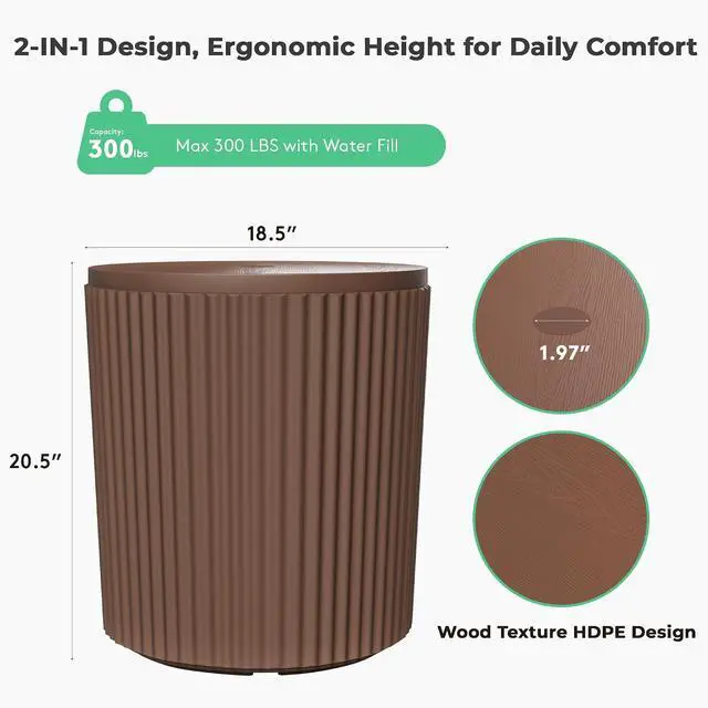 Alt view image 3 of 7 - JEAREY Outdoor Side Table, Umbrella Base, Ice Bucket, Storage Box, Brown | Patio Table with Umbrella Hole, Fits 1.3"-1.9" Pole, Easy Assembly
