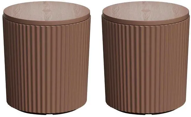 Main image of JEAREY Outdoor Side Table Set of 2, Umbrella Base, Ice Bucket, Brown | Patio Table with Umbrella Hole, Fits 1.3"-1.9" Pole, Easy Assembly