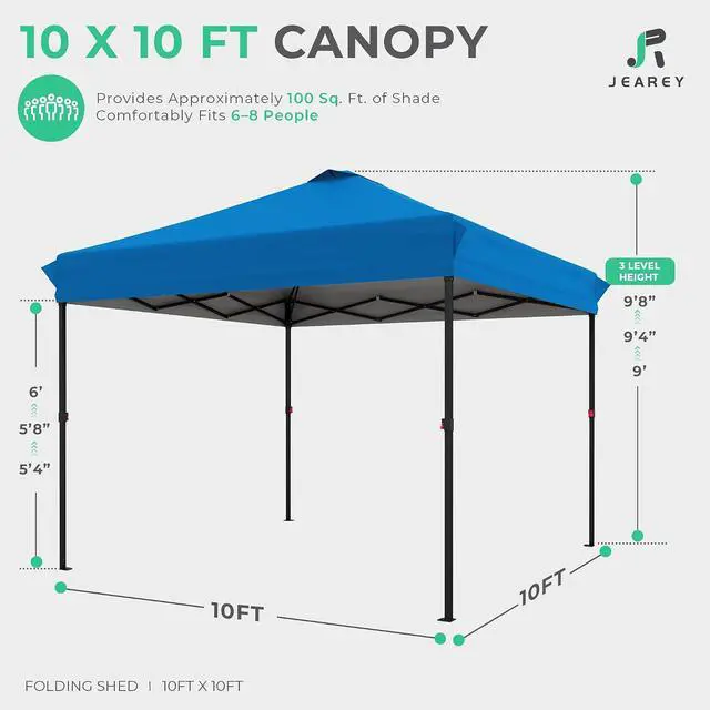 Alt view image 2 of 7 - JEAREY 10x10 Pop Up Canopy Tent, Easy Up Outdoor Market Canopy, Royal-Blue | Center Lock, 1-push setup, silver-coated top, wheeled bag, 4 sandbags, 8 stakes for beach, markets, camping, sports events