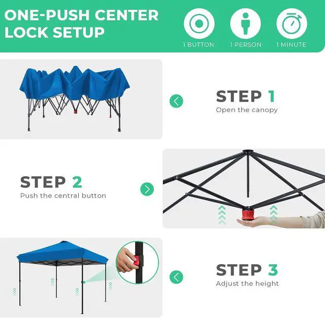Alt view image 3 of 7 - JEAREY 10x10 Pop Up Canopy Tent, Easy Up Outdoor Market Canopy, Royal-Blue | Center Lock, 1-push setup, silver-coated top, wheeled bag, 4 sandbags, 8 stakes for beach, markets, camping, sports events